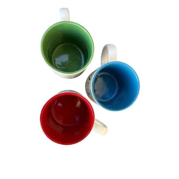 Set Of 3 Holiday-Themed Ceramic Mugs With Colorful Interiors - Peace Joy & Hope - Picture 2 of 12